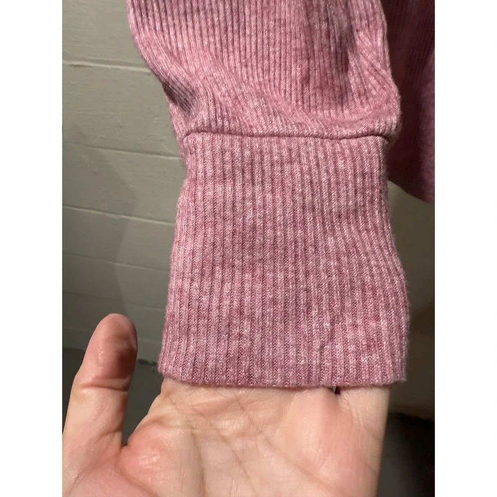 LOFT Women‎ Pink Ribbed Henley V-Neck Puff Sleeve Top Size L Mauve Long Sleeve